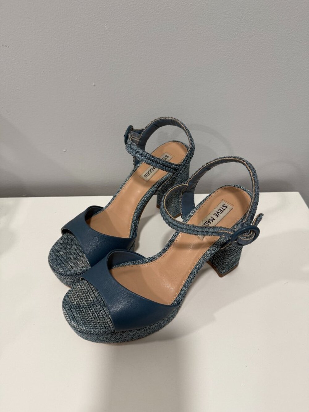 Steve Madden Strada Espadrille Sandal in Blue Raffia Size 8.5 - Picture 4 of 9